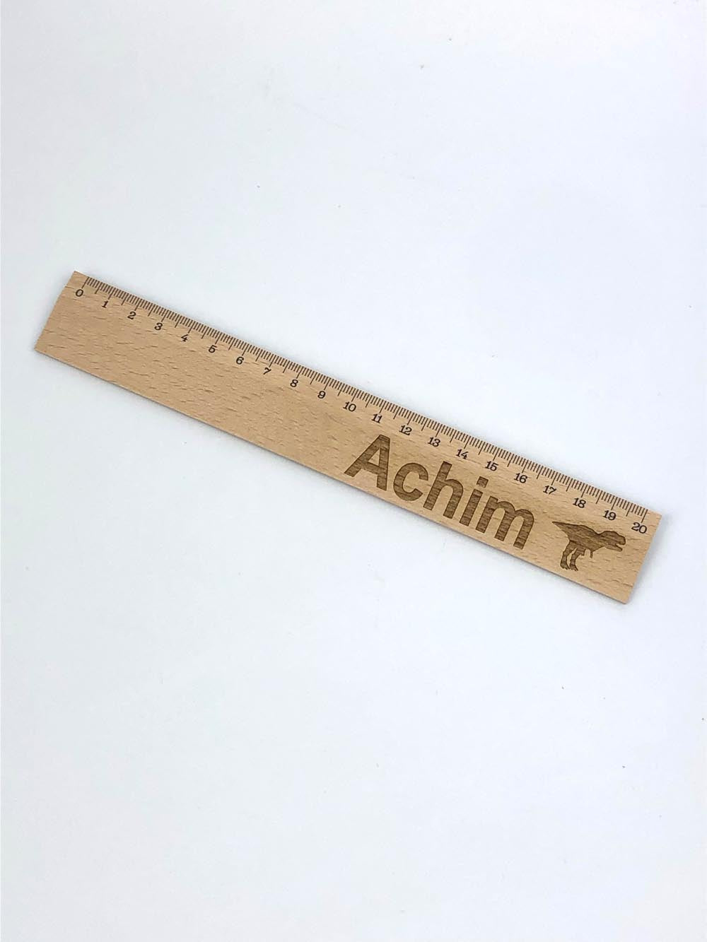 Personalisiertes Lineal zur Einschulung mit Name & Motiv graviert - 20cm Holzlineal Geschenk für Schulanfänger Dino