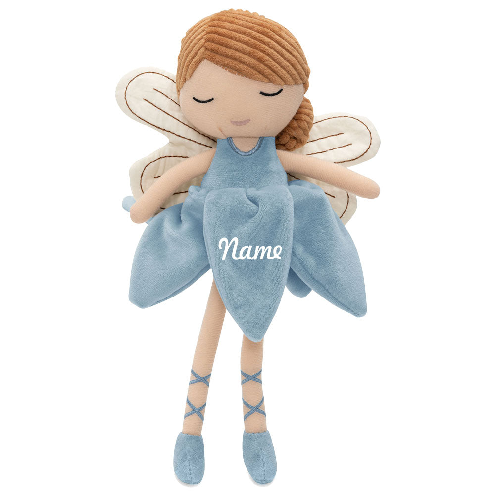 Personalisierte Kuschel- und Kinderpuppe Stoffpuppe mit Namen Kuscheltier Fee personalisiert Geschenk zur Geburt Kleid hellblau