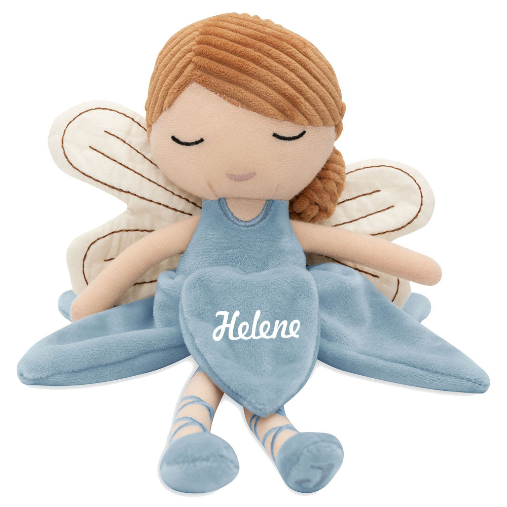 Personalisierte Kuschel- und Kinderpuppe Stoffpuppe mit Namen Kuscheltier Fee personalisiert Geschenk zur Geburt Kleid hellblau