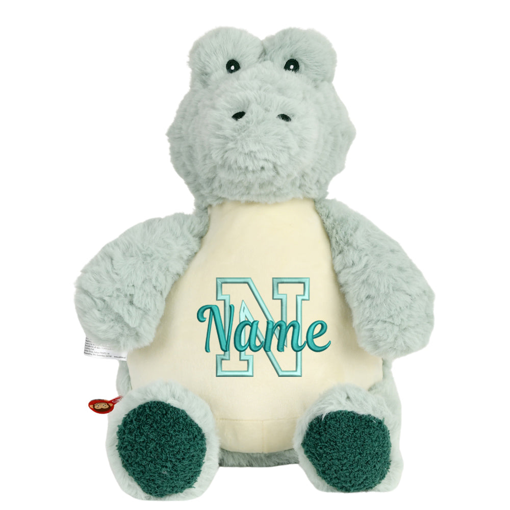 Personalisiertes Stofftier Alligator Kuscheltier Bestickt Plüschtier zur Geburt Stickmotiv Buchstabe