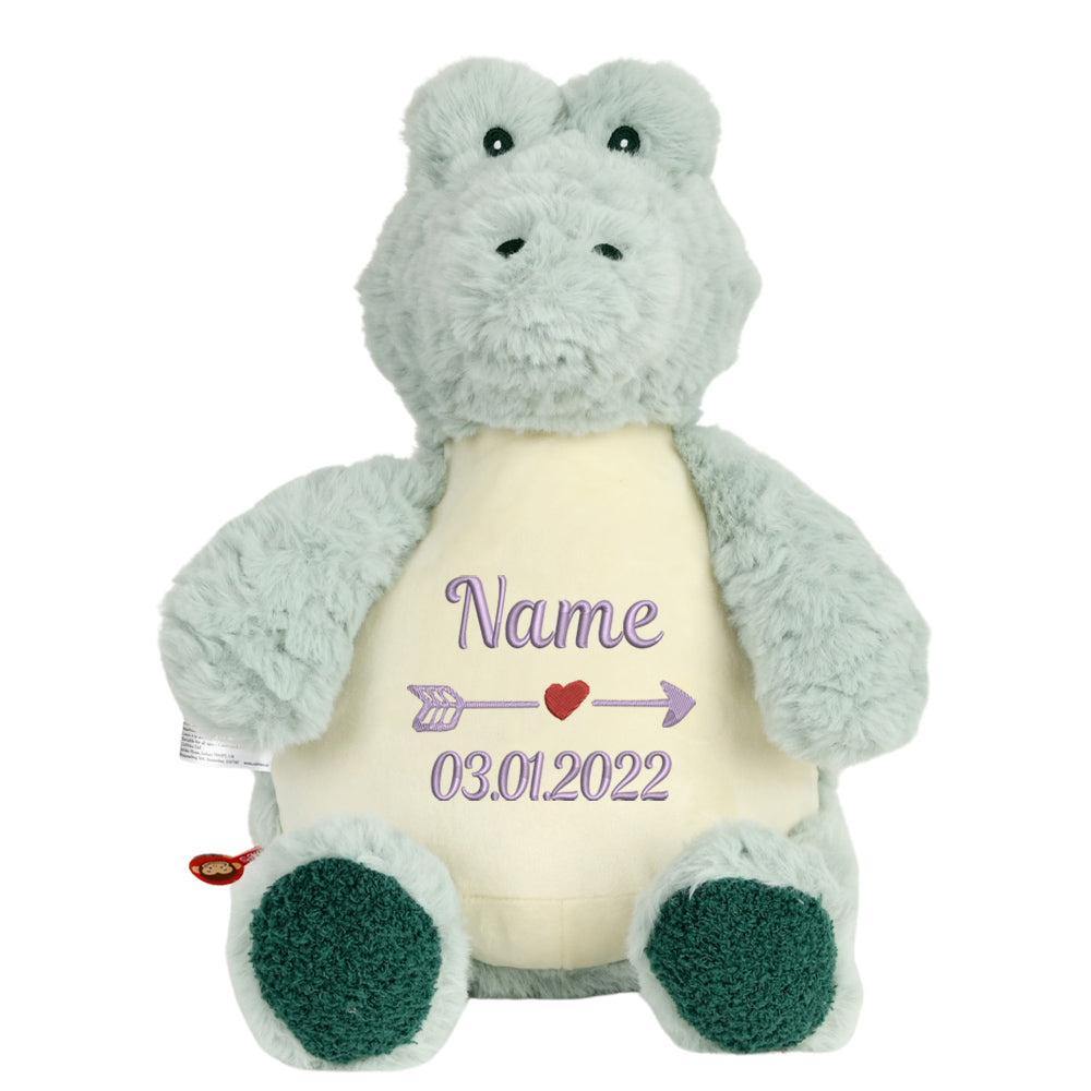 Personalisiertes Stofftier Alligator Kuscheltier Bestickt Plüschtier zur Geburt Stickmotiv Name und Datum