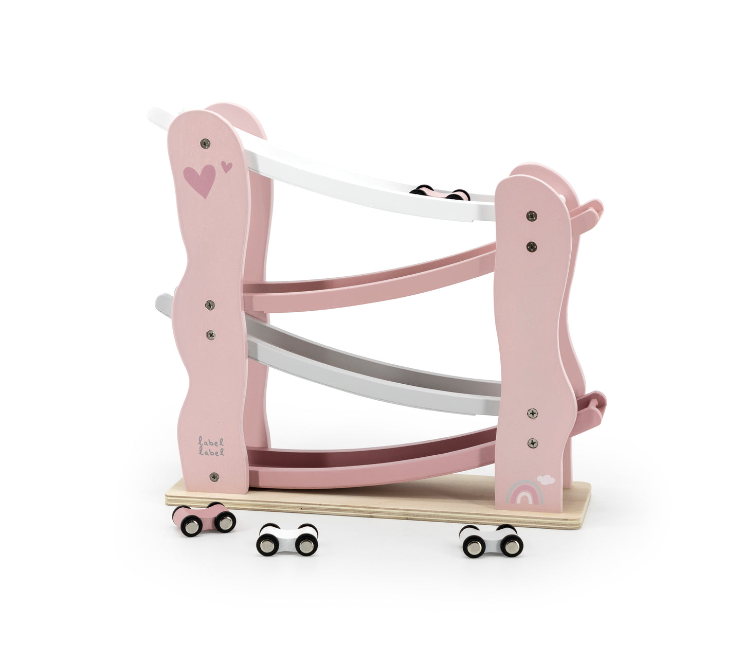 Autobahn Kugelbahn aus Holz rosa personalisiert mit Name und Geburtsdaten Baby Geschenk mit Gravur