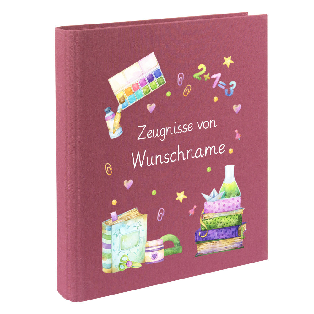 Zeugnismappe mit Namen personalisiert aus Leinen Schulkind Geschenk zur Einschulung Motiv Bücher