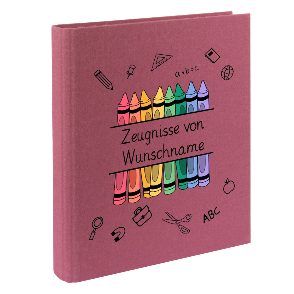 Zeugnismappe mit Namen personalisiert aus Leinen Schulkind Geschenk zur Einschulung Motiv Stifte