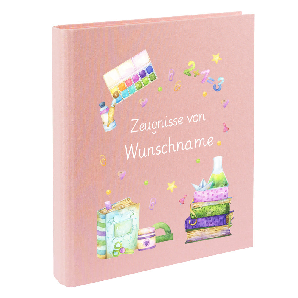 Zeugnismappe mit Namen personalisiert aus Leinen Schulkind Geschenk zur Einschulung Motiv Bücher