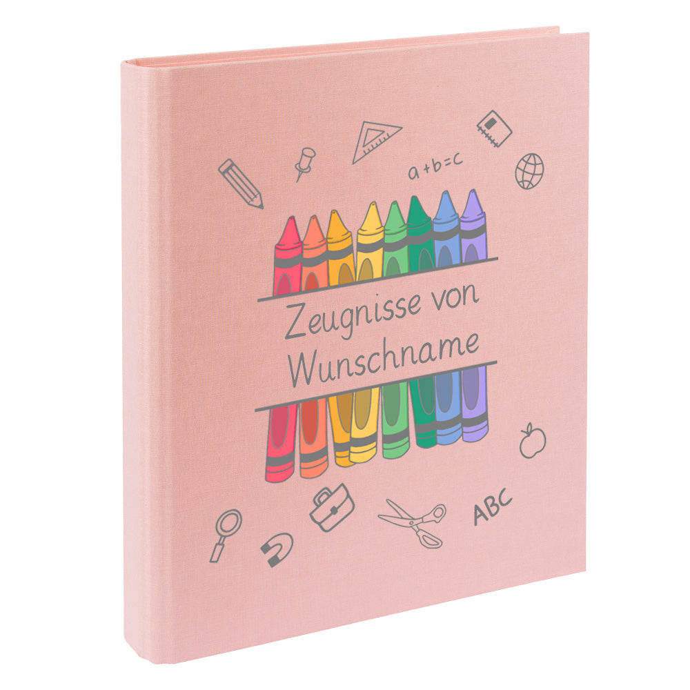 Zeugnismappe mit Namen personalisiert aus Leinen Schulkind Geschenk zur Einschulung Motiv Stifte