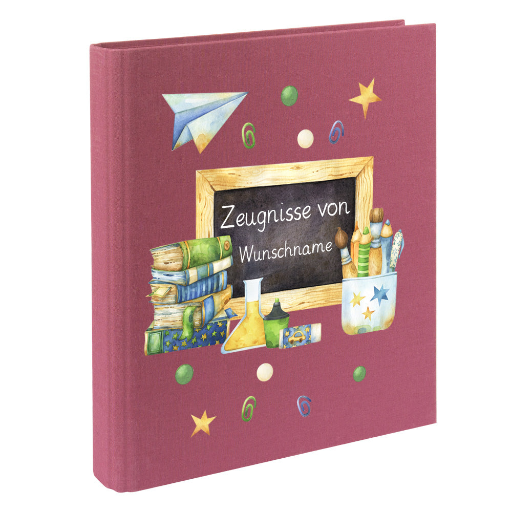 Zeugnismappe mit Namen personalisiert aus Leinen Schulkind Geschenk zur Einschulung Motiv Tafel