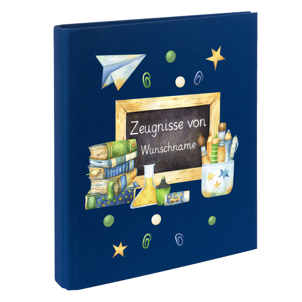 Zeugnismappe mit Namen personalisiert aus Leinen Schulkind Geschenk zur Einschulung Motiv Tafel