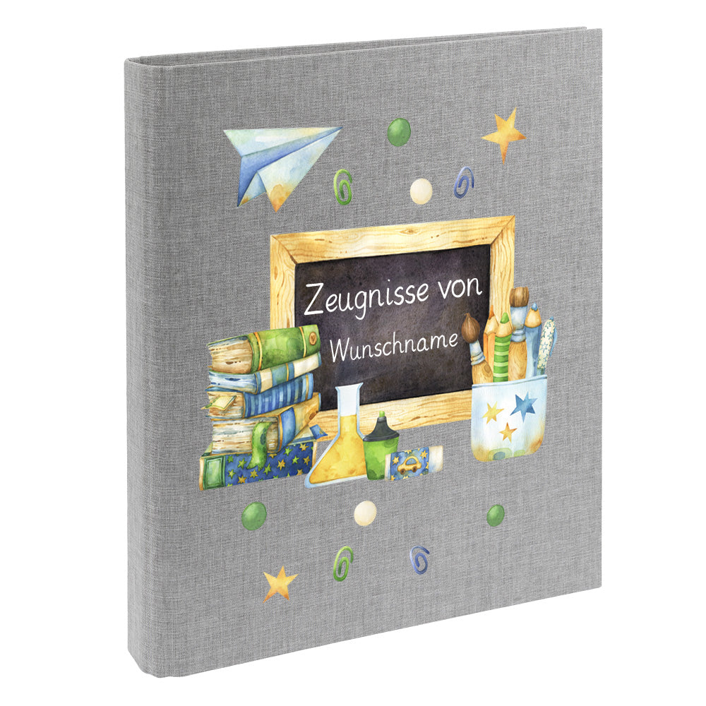 Zeugnismappe mit Namen personalisiert aus Leinen Schulkind Geschenk zur Einschulung Motiv Tafel