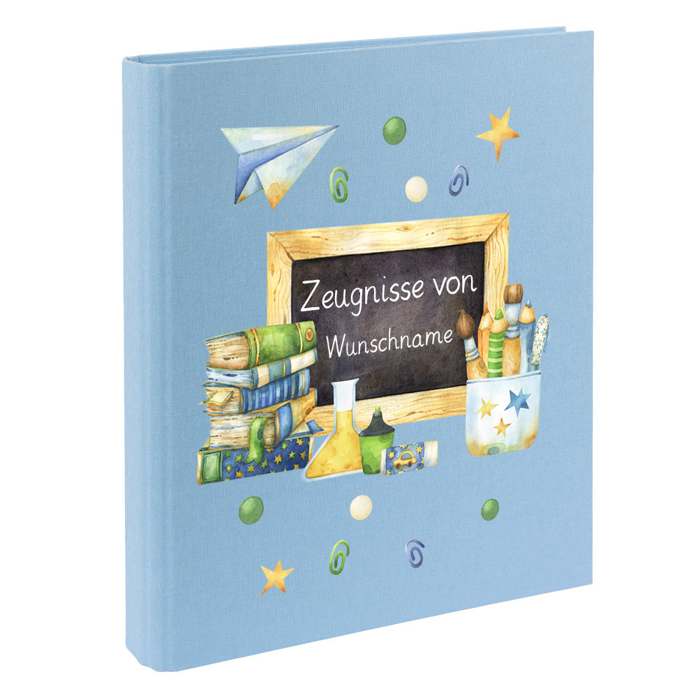 Zeugnismappe mit Namen personalisiert aus Leinen Schulkind Geschenk zur Einschulung Motiv Tafel