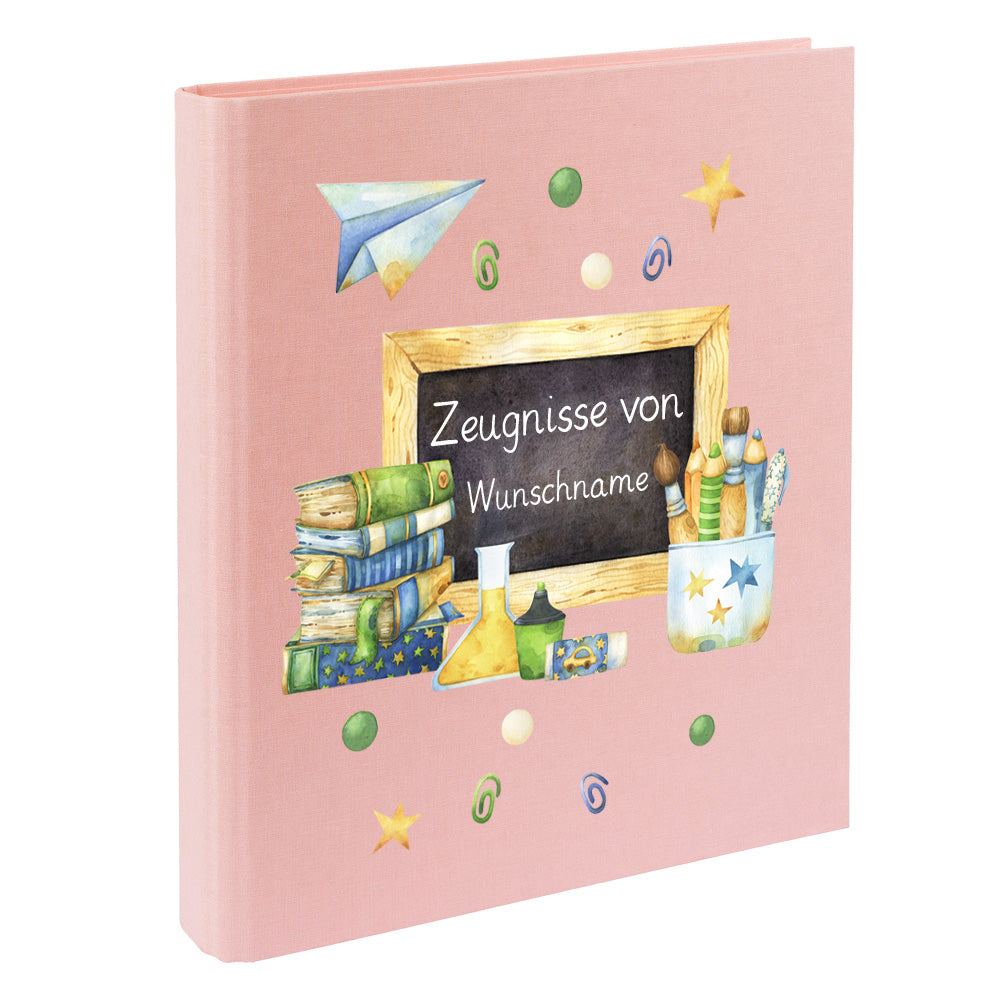 Zeugnismappe mit Namen personalisiert aus Leinen Schulkind Geschenk zur Einschulung Motiv Tafel