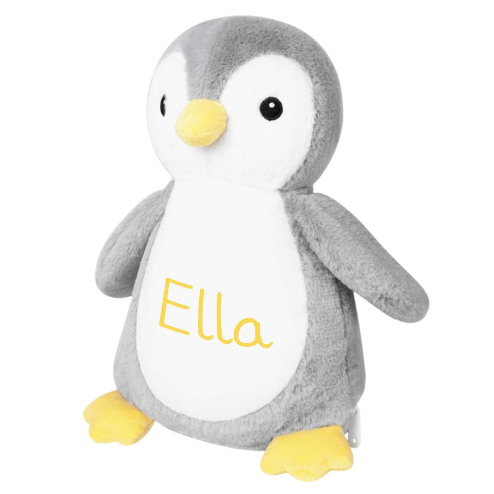 Stofftier Pinguin grau mit Name personalisiert Kuscheltier für Kinder Flauschiges Plüschtier 30cm Motiv Name