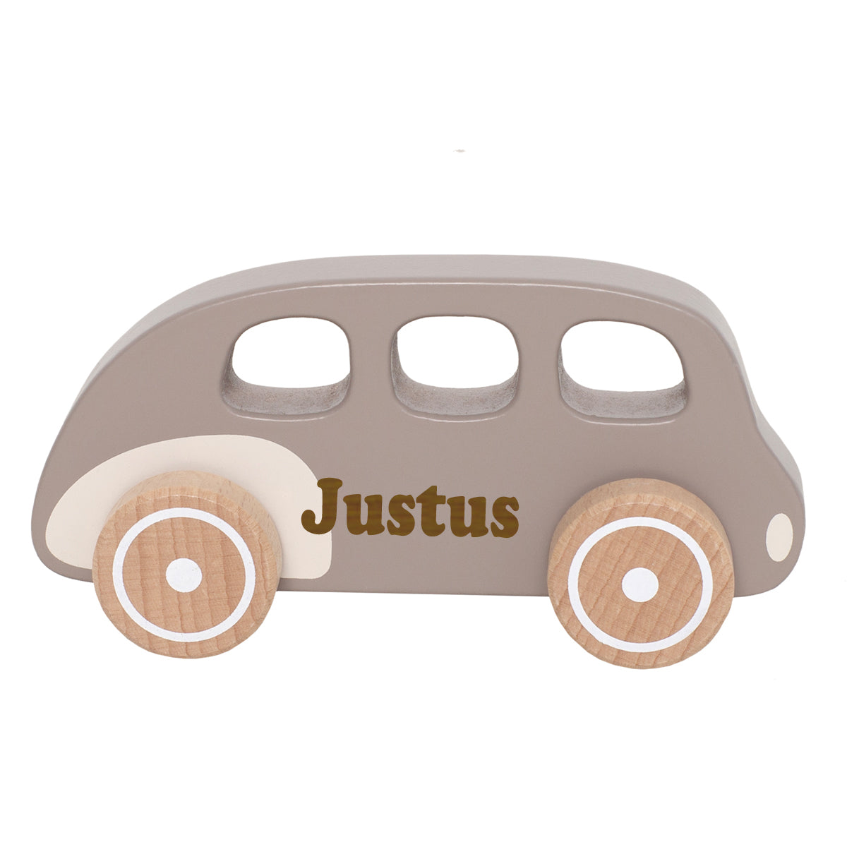 Spielzeug Auto aus Holz Retro Car personalisiert mit Name Baby Geschenk mit Gravur braun