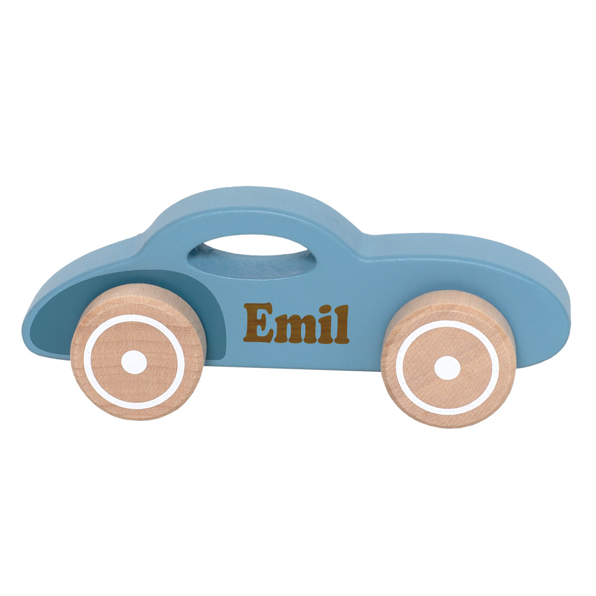 Spielzeug Auto aus Holz Retro Car personalisiert mit Name Baby Geschenk mit Gravur Blau