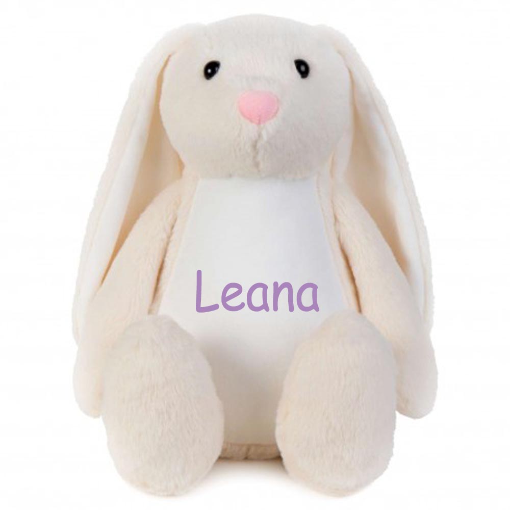 Stofftier Hase Beige mit Name personalisiert Kuscheltier Stoffhase für Kinder Flauschiges Plüschtier 40cm