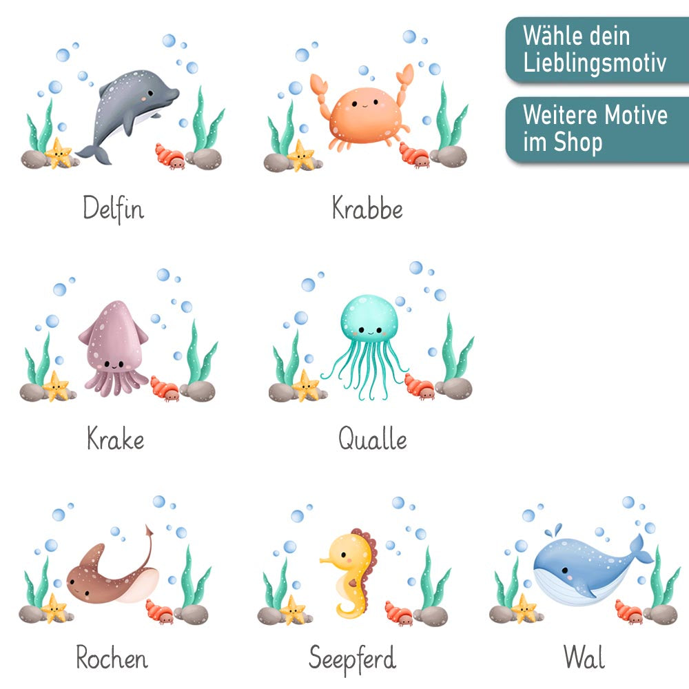 Baby Kapuzenhandtuch personalisiert mit Motiv Meer und Name 75 x 75 cm Baumwolle Frottee Saugfähig