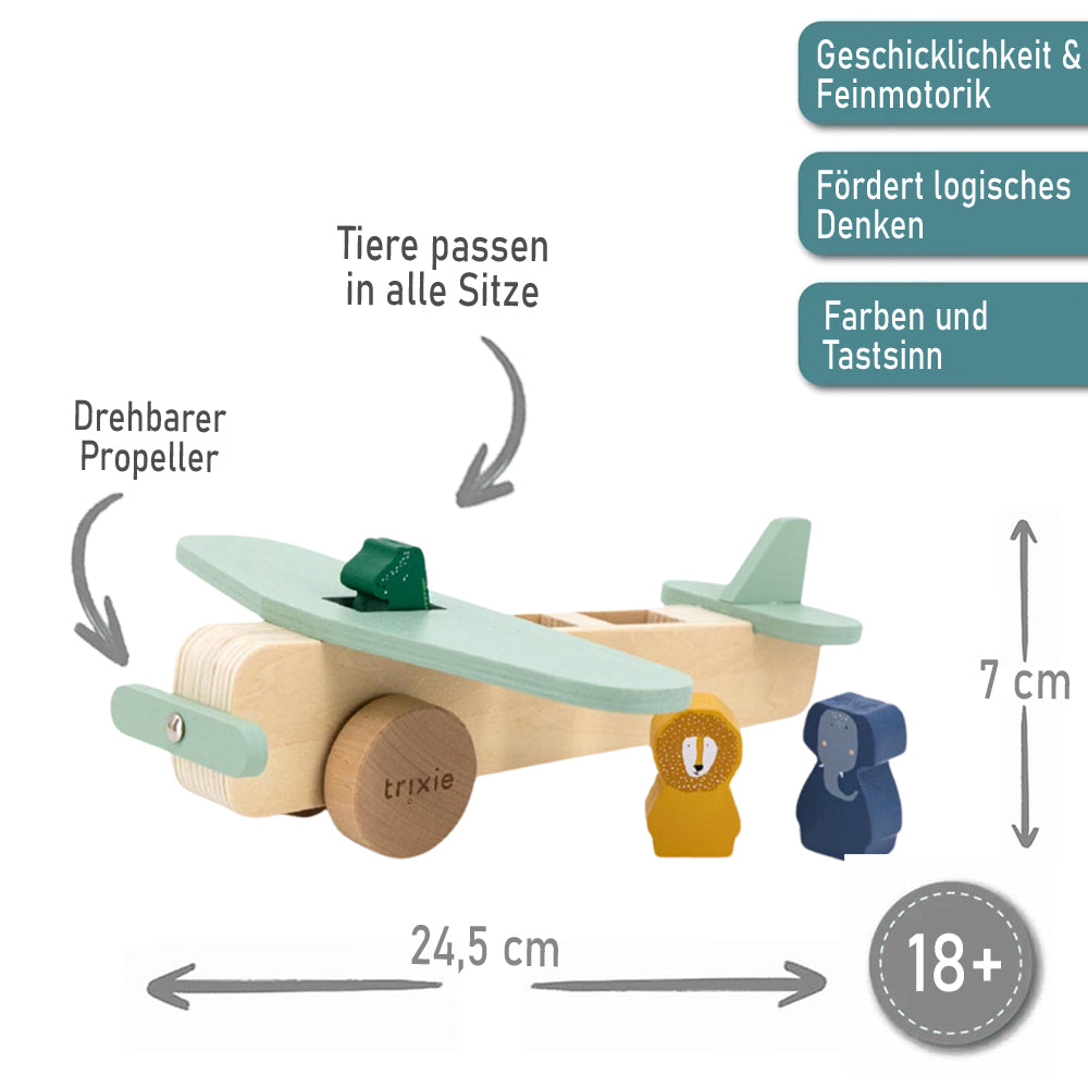 PERSONALISIERTES Flugzeug aus Holz mit Name graviert von Trixie Motorikspielzeug Holzflugzeug ab 18 Monate