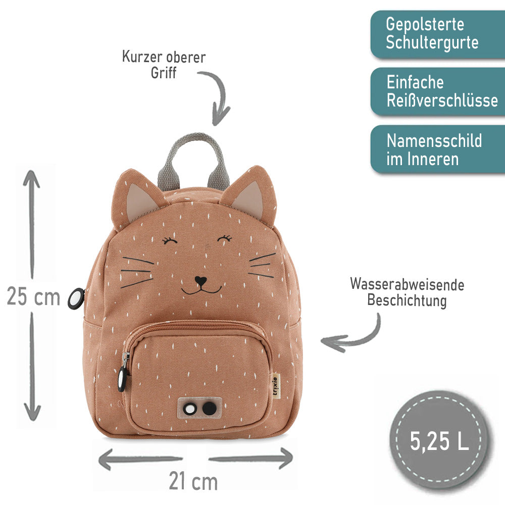 Personalisierter Kinderrucksack von Trixie mit Name für Kindergarten und Kita Motiv Katze altrosa