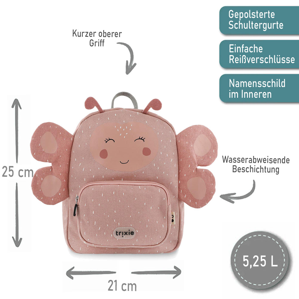 Personalisierter Kinderrucksack von Trixie mit Name für Kindergarten und Kita Schmetterling