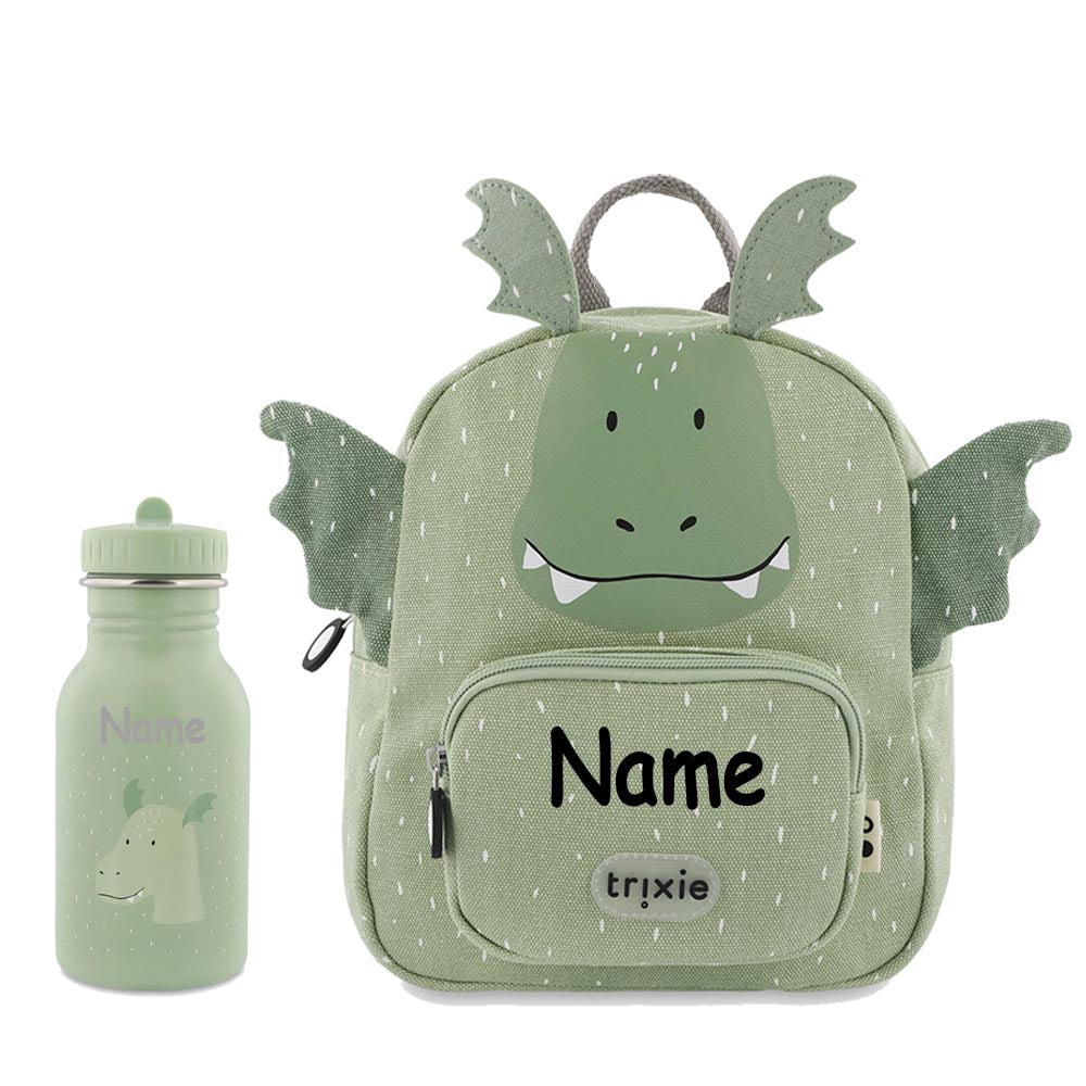 Rucksack + Trinkflasche im Set von Trixie mit Name personalisiert Motiv Drache