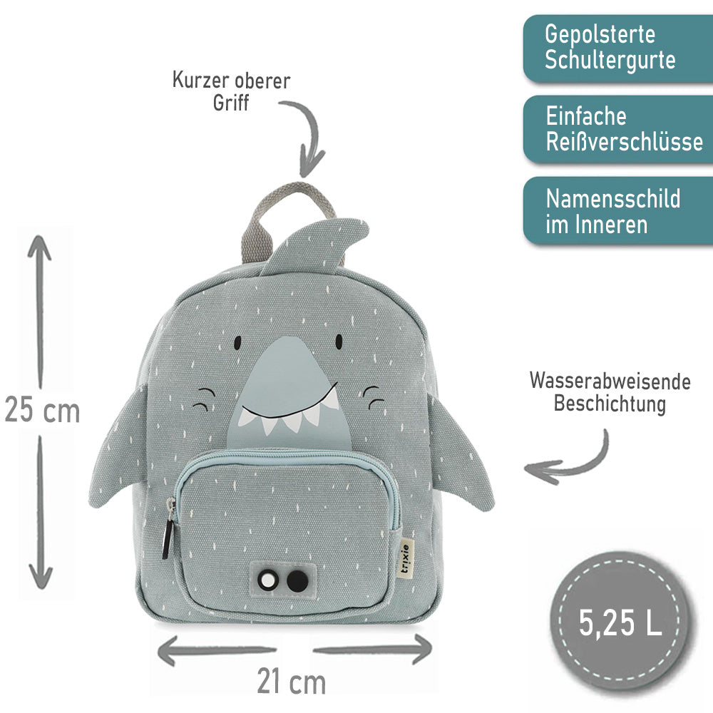 Personalisierter Kinderrucksack von Trixie mit Name für Kindergarten und Kita Hai