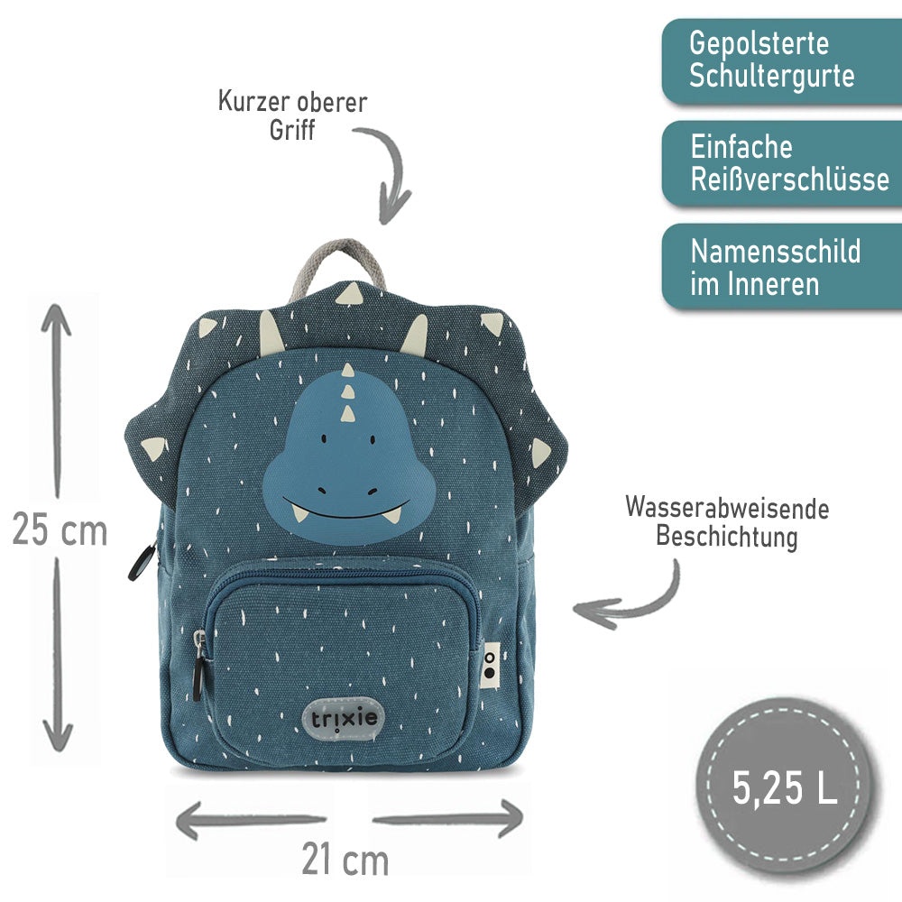 Personalisierter Kinderrucksack von Trixie mit Name für Kindergarten und Kita Triceraptops