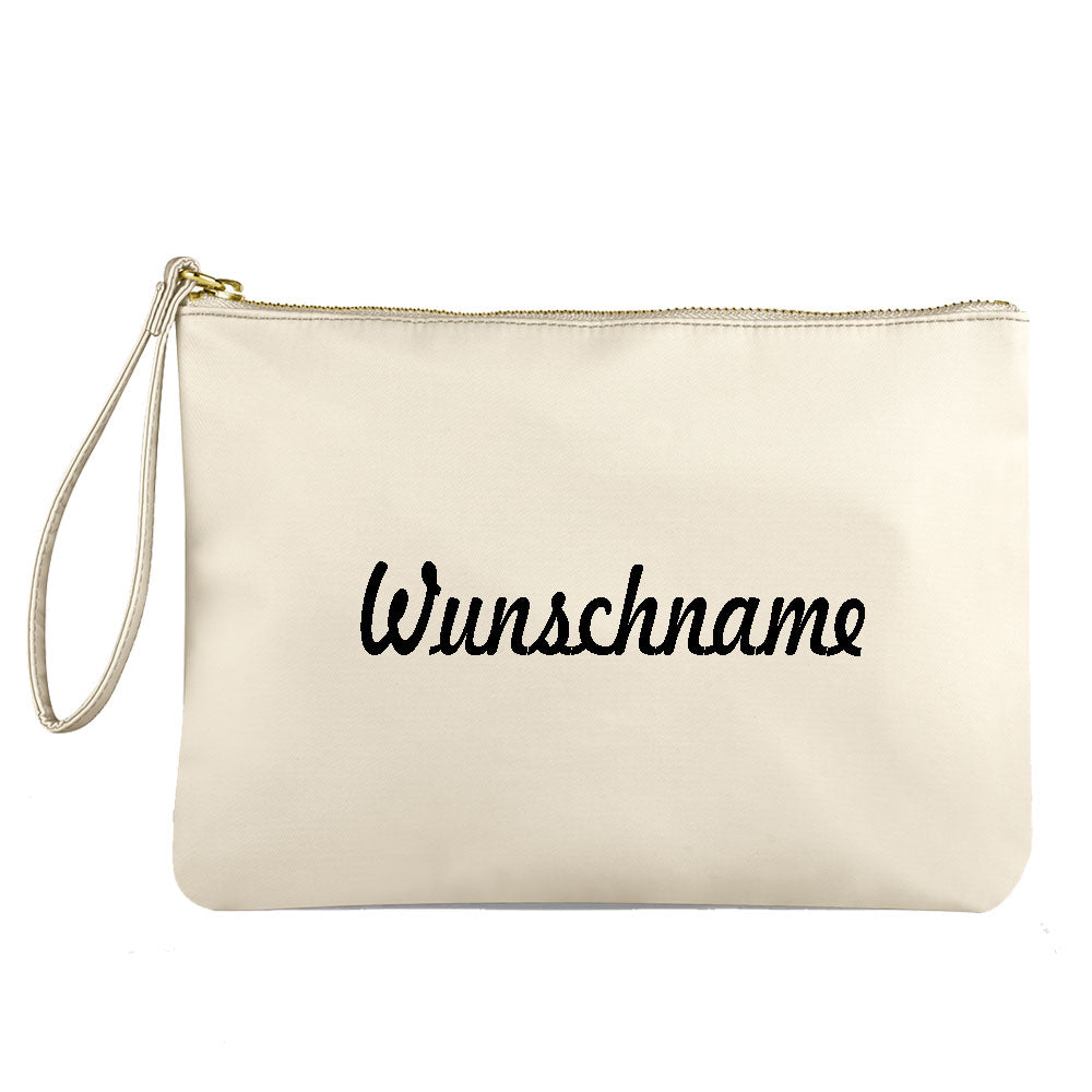 Kosmetiktasche aus Nylon mit Name Bedruckt personalisierte Schminktasche für Handtasche Beautybag Accessoire Tasche beige