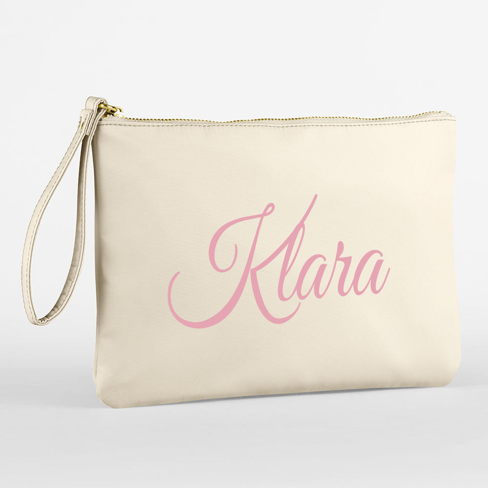 Kosmetiktasche aus Nylon mit Name Bedruckt personalisierte Schminktasche für Handtasche Beautybag Accessoire Tasche beige