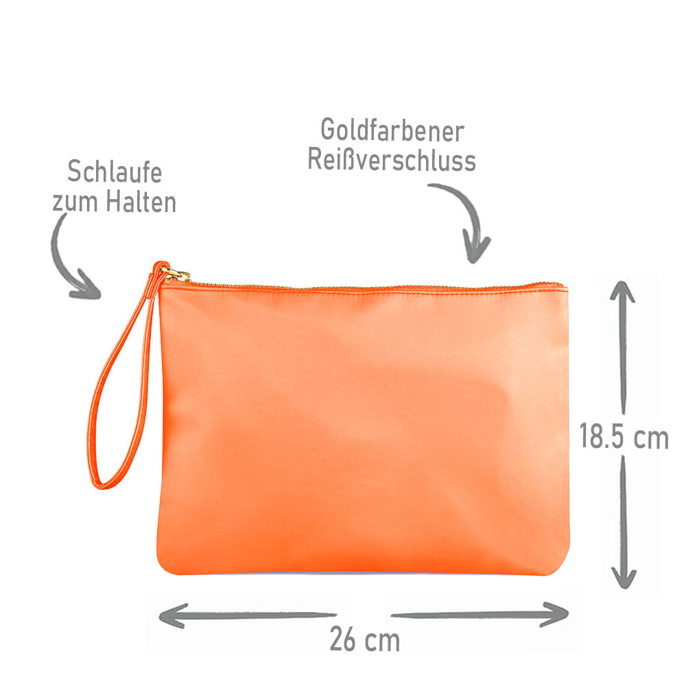Kosmetiktasche aus Nylon mit Name Bedruckt personalisierte Schminktasche für Handtasche Beautybag Accessoire Tasche orange