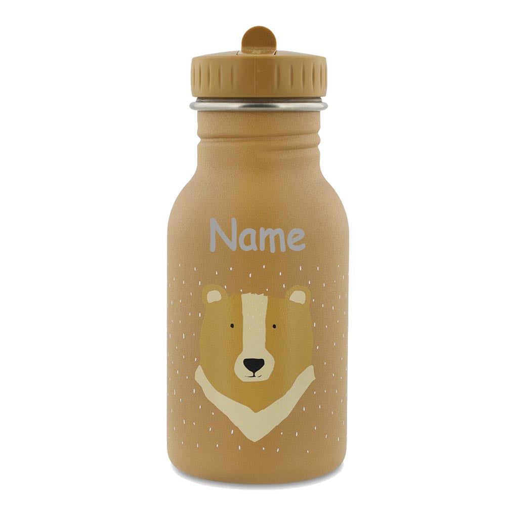 Edelstahl Trinkflasche für Kinder mit Namen graviert von Trixie ultraleicht auslaufsicher Trinkschnabel für Kinder ab 3 Jahren Bär