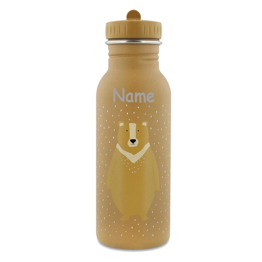 Edelstahl Trinkflasche für Kinder mit Namen graviert von Trixie ultraleicht auslaufsicher Trinkschnabel für Kinder ab 3 Jahren Bär
