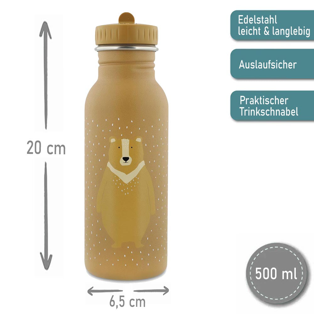 Edelstahl Trinkflasche für Kinder mit Namen graviert von Trixie ultraleicht auslaufsicher Trinkschnabel für Kinder ab 3 Jahren Bär