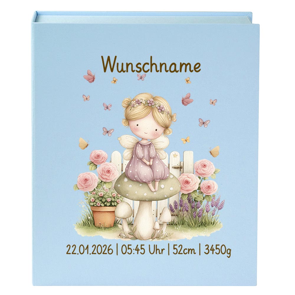 Personalisierte Baby Erinnerungsbox, Fee Design, 33x24cm, Geburtsgeschenk mit Name und Geburtsdaten