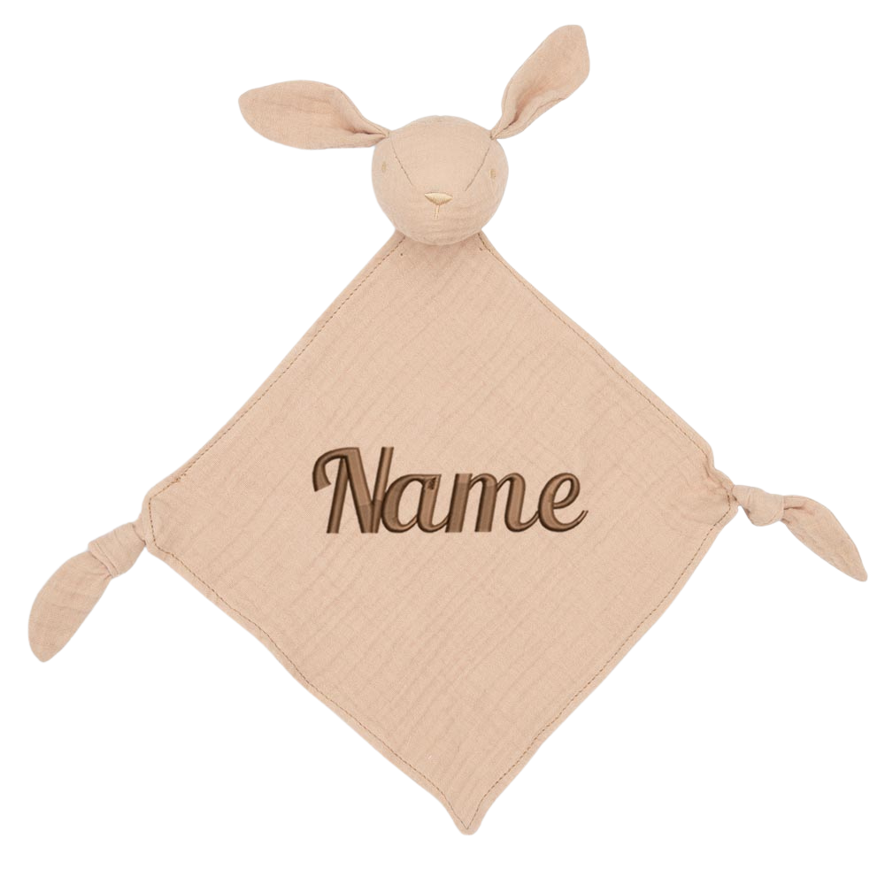 Schnuffeltuch mit Name Bestickt Kuscheltuch personalisiert Tröster Geschenk zur Geburt HASE pfirsich