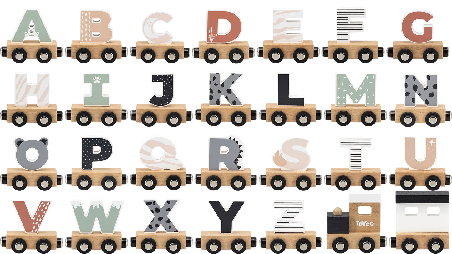 Buchstabenzug Namenszug Holzeisenbahn magnetisch Holzbuchstaben Wunschname zusammenstellen bunt