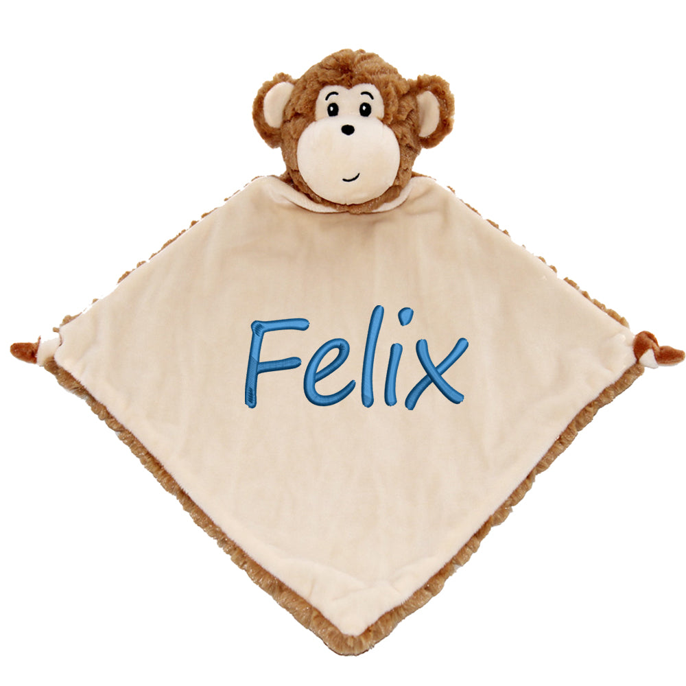 Personalisiertes Schnuffeltuch weiches Kuscheltuch mit Name Bestickt Schnuffeltier Schlafhilfe Tröster Geschenk zur Geburt Äffchen