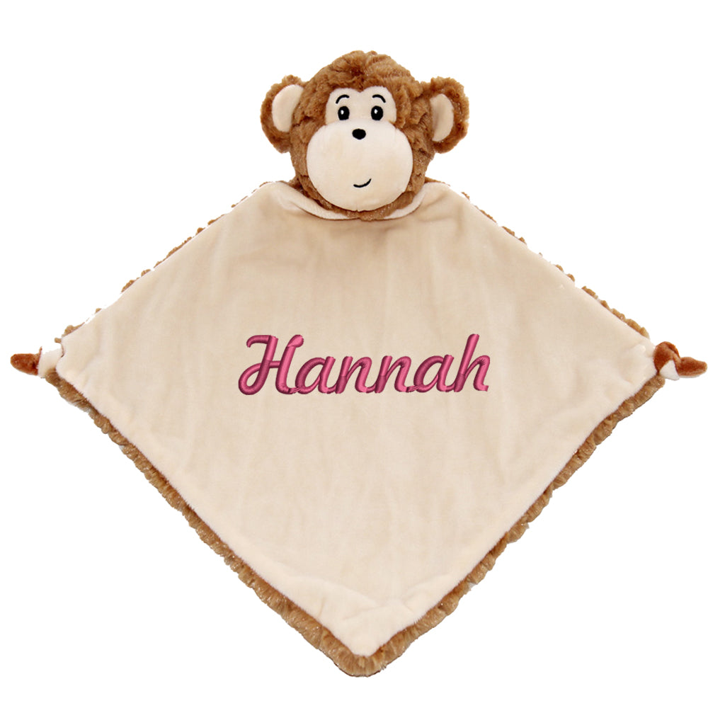 Personalisiertes Schnuffeltuch weiches Kuscheltuch mit Name Bestickt Schnuffeltier Schlafhilfe Tröster Geschenk zur Geburt Äffchen