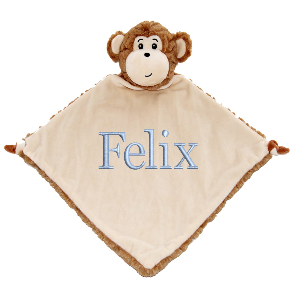 Personalisiertes Schnuffeltuch weiches Kuscheltuch mit Name Bestickt Schnuffeltier Schlafhilfe Tröster Geschenk zur Geburt Äffchen