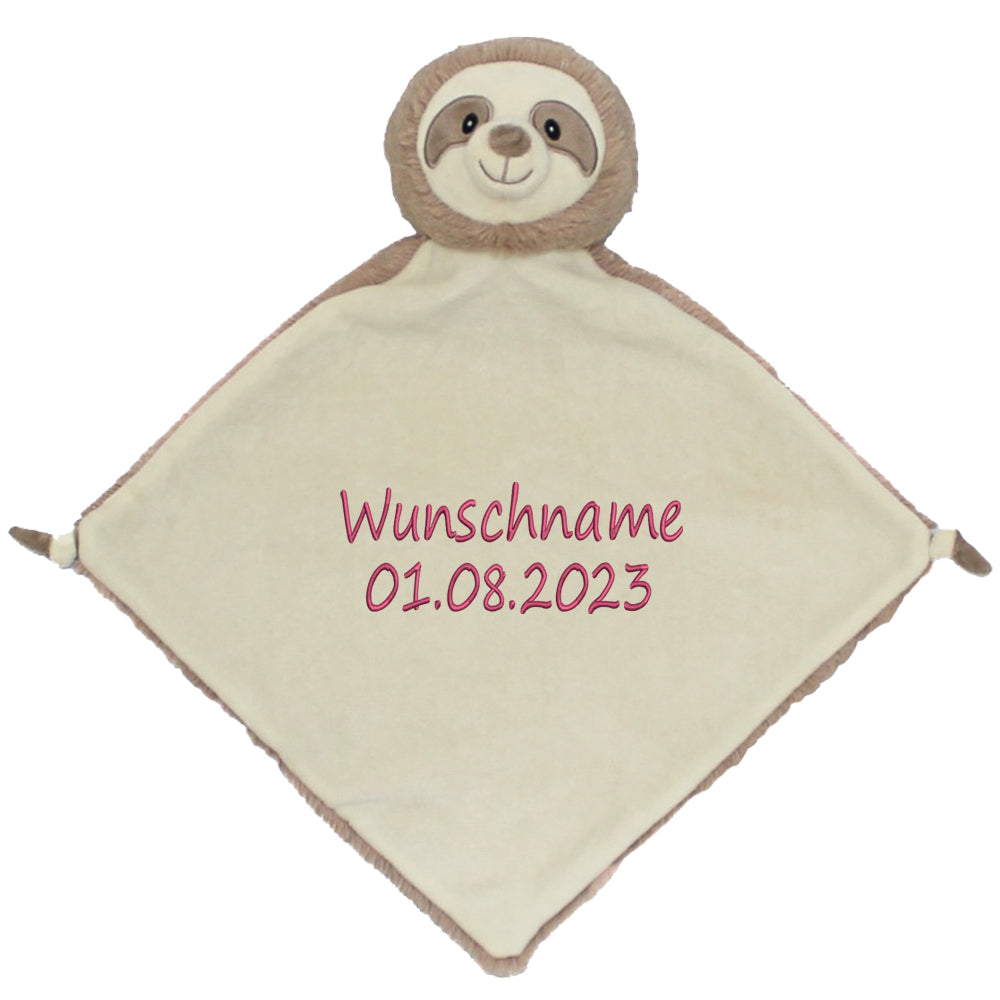Personalisiertes Schnuffeltuch weiches Kuscheltuch mit Name Bestickt Schnuffeltier Schlafhilfe Tröster Geschenk zur Geburt Faultier