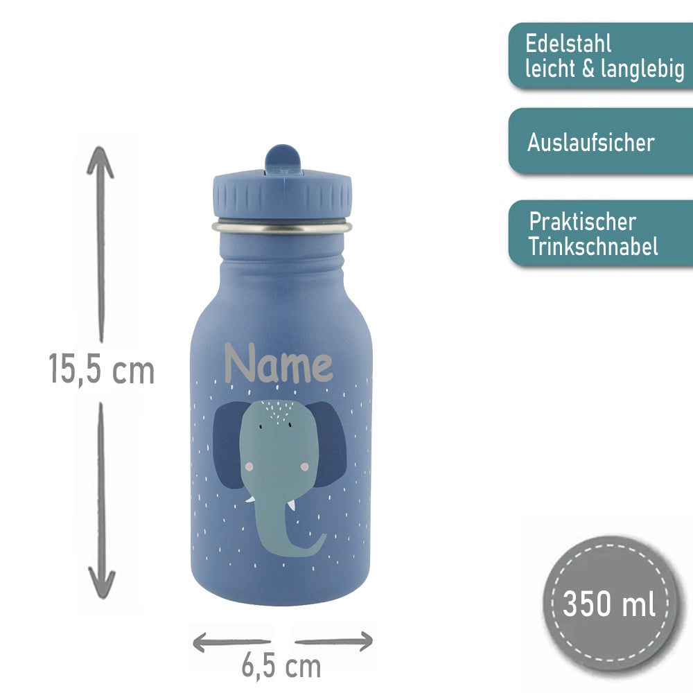 Edelstahl Trinkflasche für Kinder mit Namen graviert von Trixie ultraleicht auslaufsicher Trinkschnabel für Kinder ab 3 Jahren Elefant