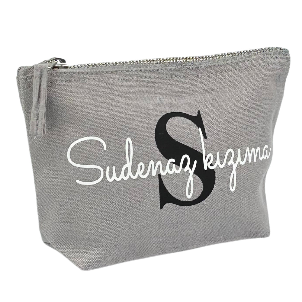 Kosmetiktasche mit Name Bedruckt personalisierte Schminktasche für Handtasche Beautybag Accessoire Tasche Grau