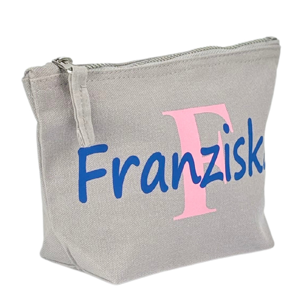 Kosmetiktasche mit Name Bedruckt personalisierte Schminktasche für Handtasche Beautybag Accessoire Tasche Grau