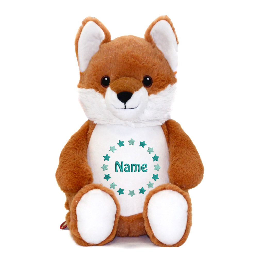 Personalisiertes Stofftier Fuchs Kuscheltier Bestickt Plüschtier zur Geburt Stickmotiv Sternkreis