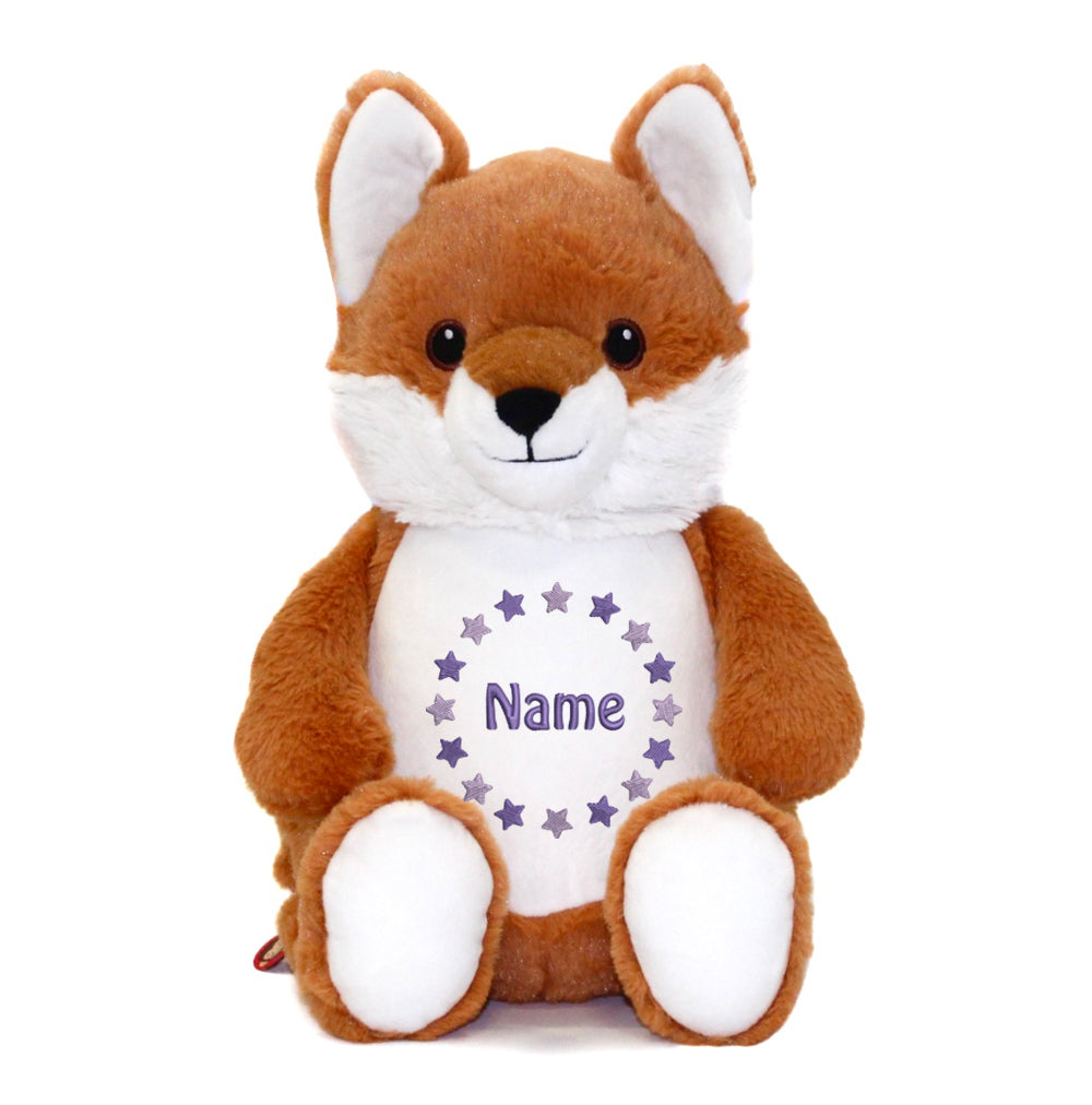Personalisiertes Stofftier Fuchs Kuscheltier Bestickt Plüschtier zur Geburt Stickmotiv Sternkreis
