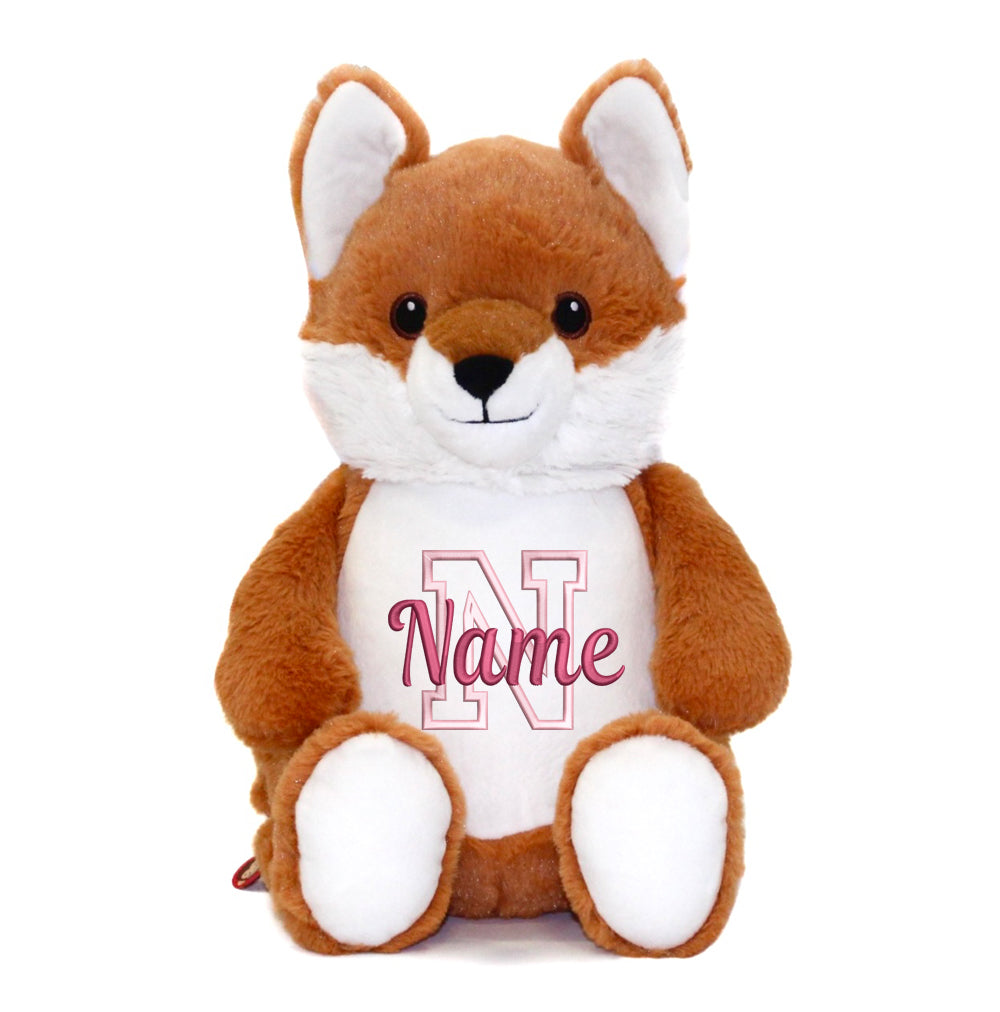 Personalisiertes Stofftier Fuchs Kuscheltier Bestickt Plüschtier zur Geburt Stickmotiv Buchstabe