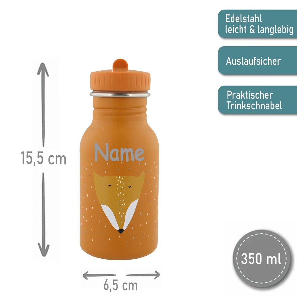 Edelstahl Trinkflasche für Kinder mit Namen graviert von Trixie ultraleicht auslaufsicher Trinkschnabel für Kinder ab 3 Jahren Fuchs
