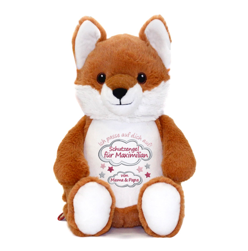 Personalisiertes Stofftier Fuchs Kuscheltier Bestickt Plüschtier zur Geburt Stickmotiv Schutzengel