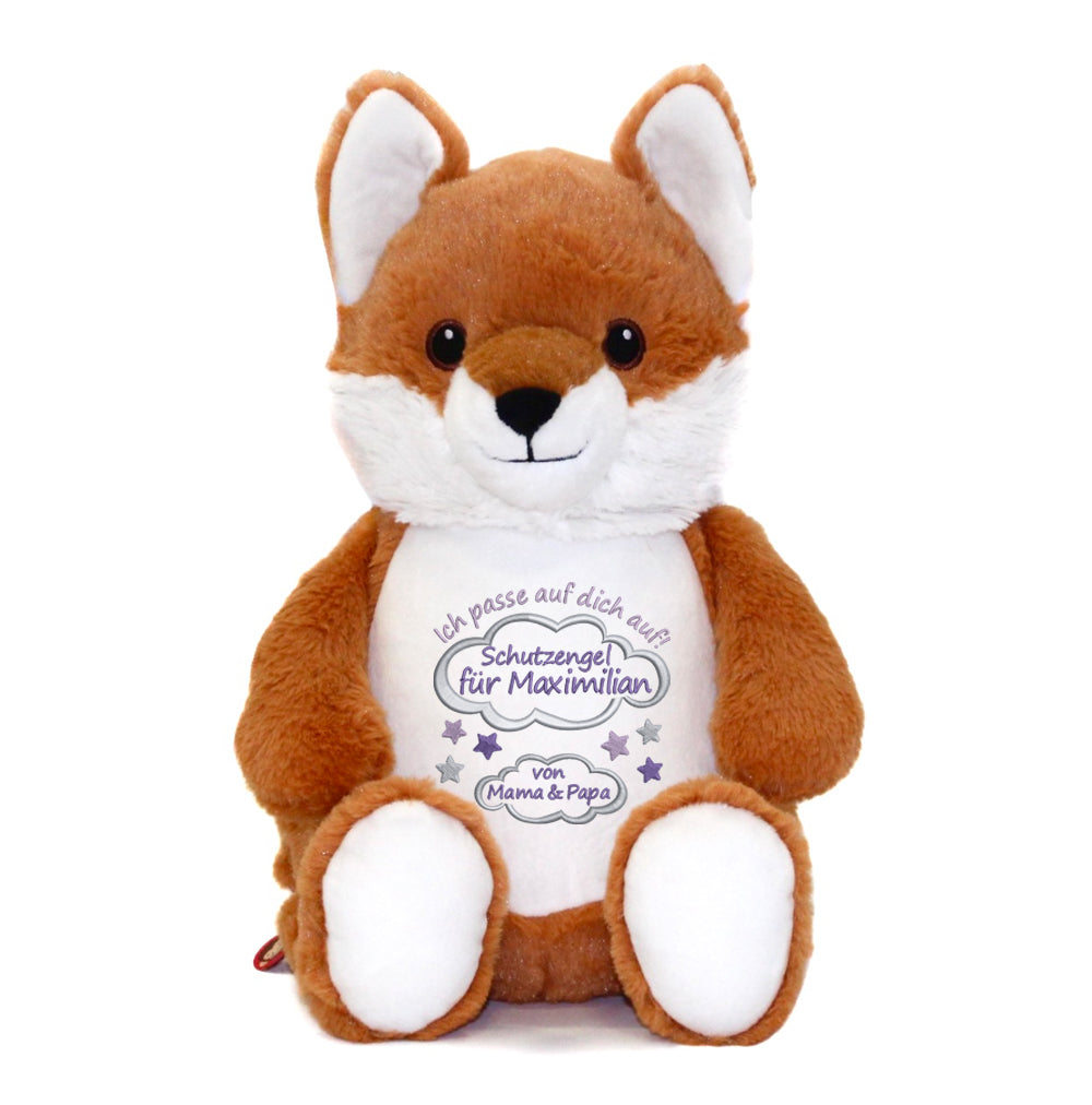 Personalisiertes Stofftier Fuchs Kuscheltier Bestickt Plüschtier zur Geburt Stickmotiv Schutzengel
