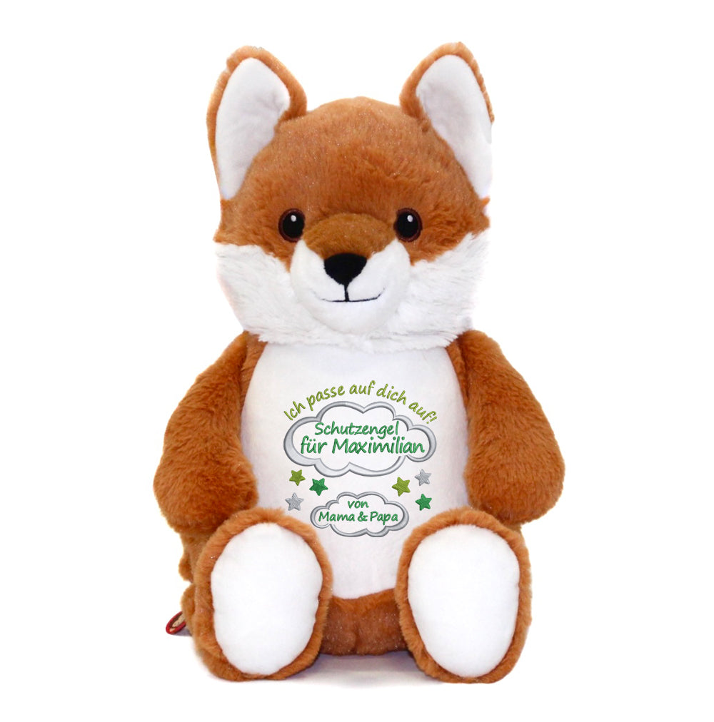 Personalisiertes Stofftier Fuchs Kuscheltier Bestickt Plüschtier zur Geburt Stickmotiv Schutzengel