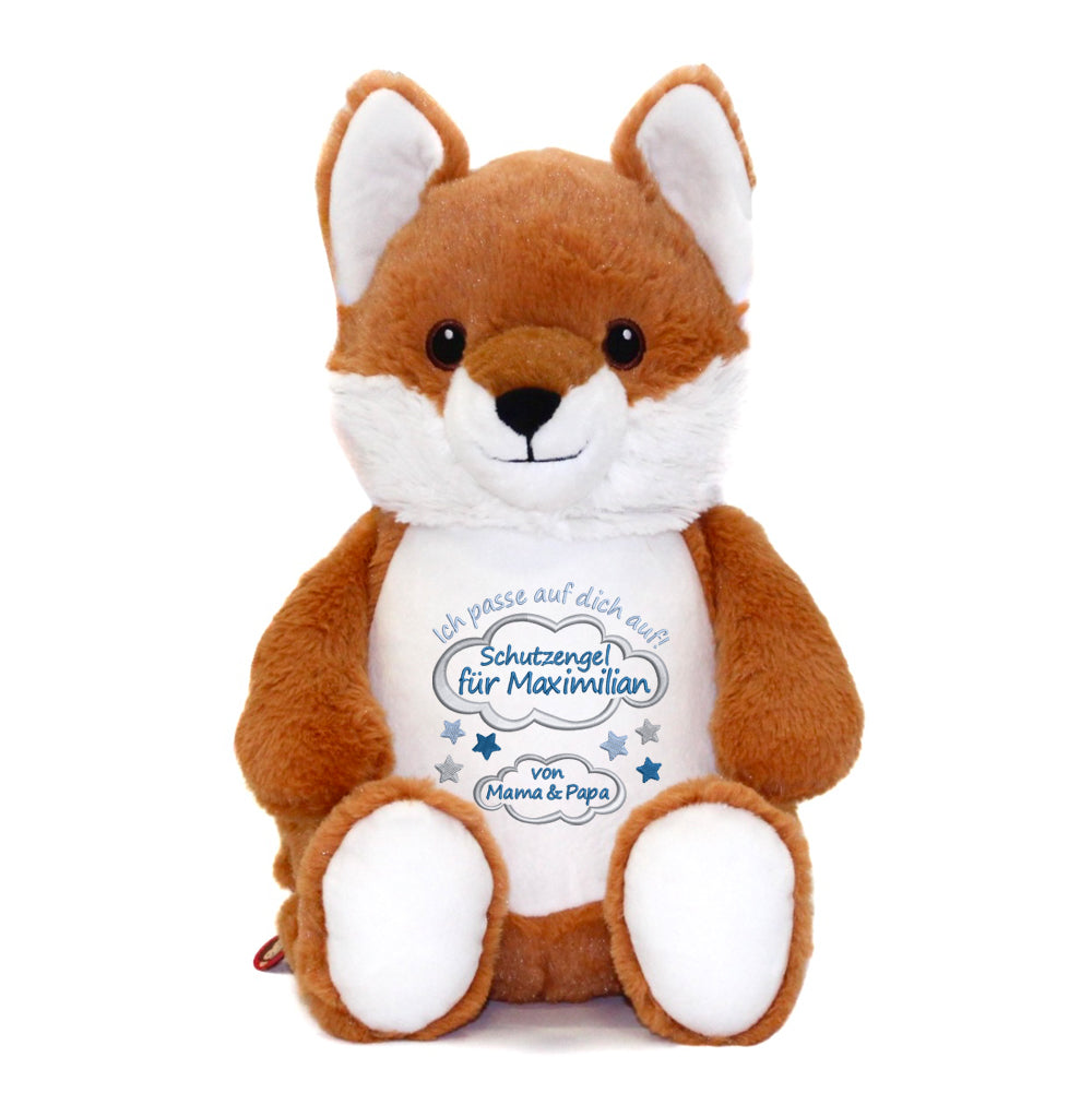 Personalisiertes Stofftier Fuchs Kuscheltier Bestickt Plüschtier zur Geburt Stickmotiv Schutzengel